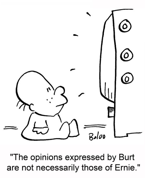 'The opinions expressed by Burt are not necessarily those of Ernie.'