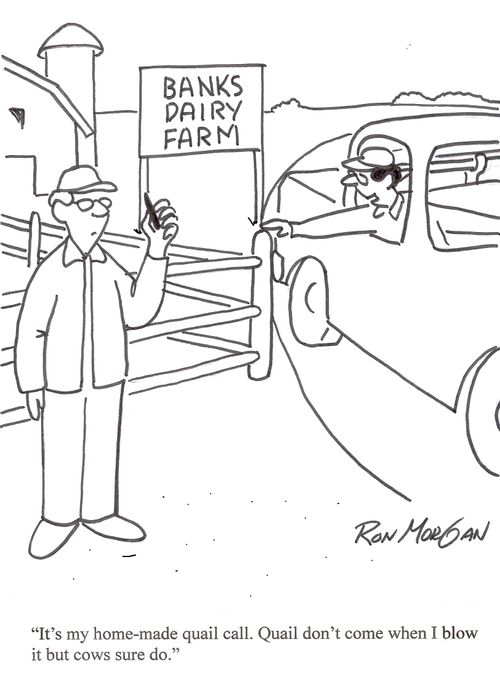 "It's my home grown quail call. Quail don't come when I blow it, but cows sure do."