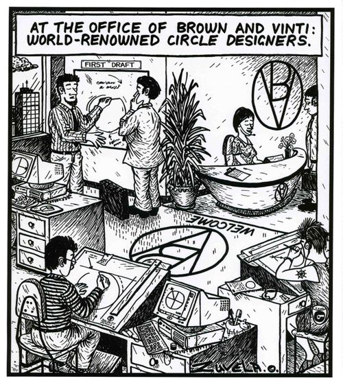 At the office of Brown and Vinti: World-renowned circle designers.