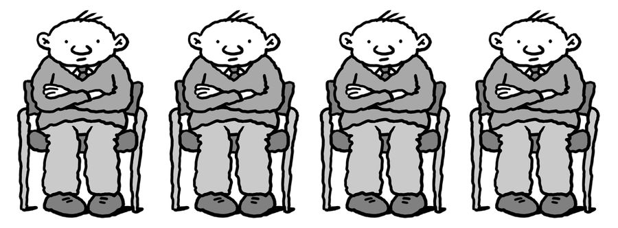 Bored men in waiting room