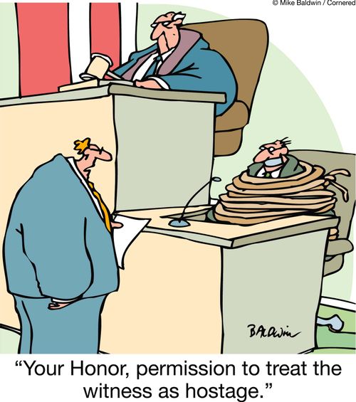 'Your Honor, permission to treat the witness as hostage.'