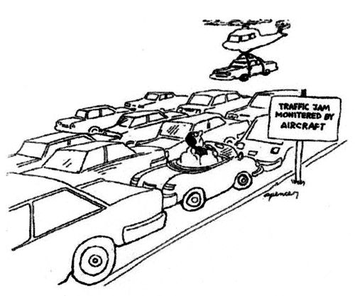 Traffic jam monitored by aircraft.