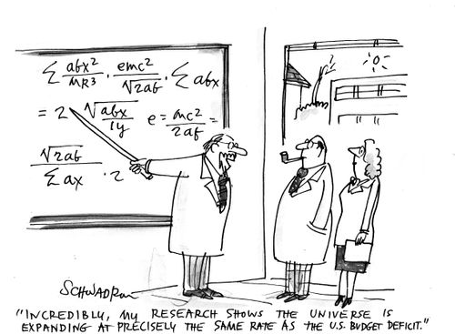 'Incredibly, my research shows that the universe is expanding at precisely the same rate as the US budget deficit.'