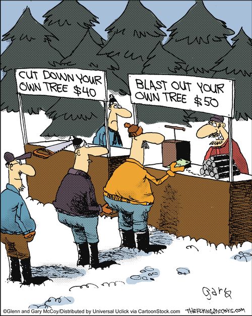 'Cut down your own tree $40' or 'Blast out your own tree $50'