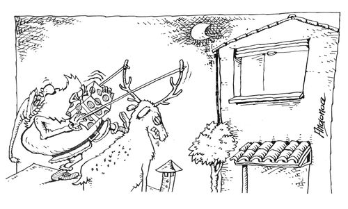 Santa catapaulting presents.