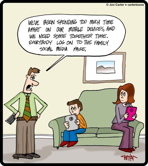 'We've been spending too much time apart on our mobile devices, and we need some together time. Everybody log on to the family social media page.'