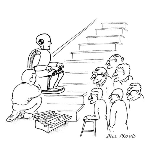 Crash Test Dummy trying out the stair lift.