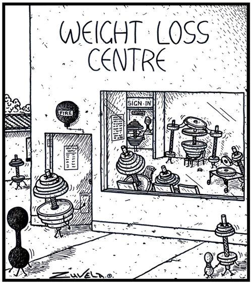 Overweight dumb-bells at a Weight Loss Centre having their weights removed