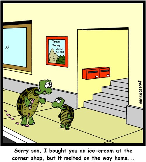 'Sorry son, I bought you an ice-cream at the corner shop, but it melted on the way home...'