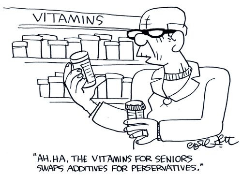 'Aha, the vitamins for seniors swaps additives for preservatives.'