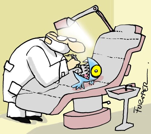 Dentist checking a piranha.