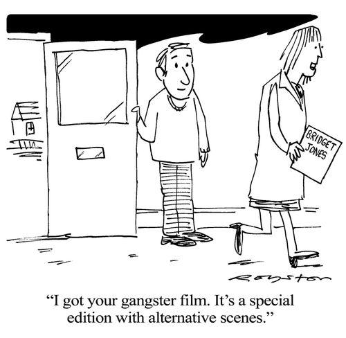Woman carrying Bridget Jones video : 'I got your gangster film. It's a special edition with alternative scenes.'