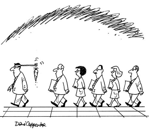 Employees following the boss's carrot.