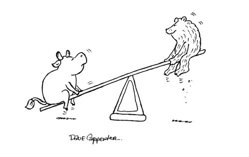 Animals on a see-saw.