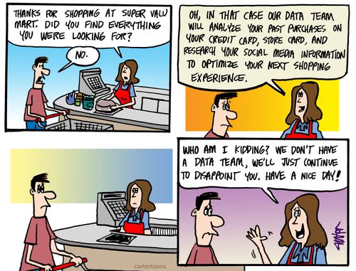 Grocery store has no data team to help with customer's shopping experience.