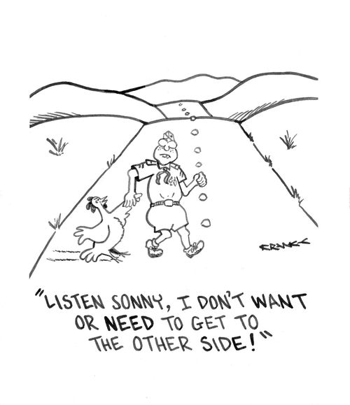 'Listen Sonny, I don't want or NEED to get to the other side!'
