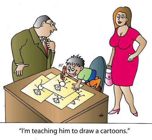 'I'm teaching him to draw a cartoons.'