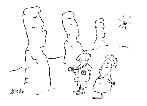 Man notice that his wife resembles an easter island statues