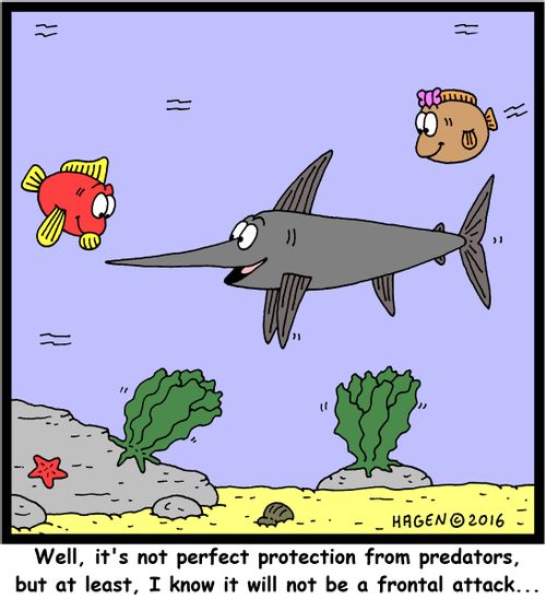 "Well, it's not perfect protection from predators, but at least, I know it will not be a frontal attack..."