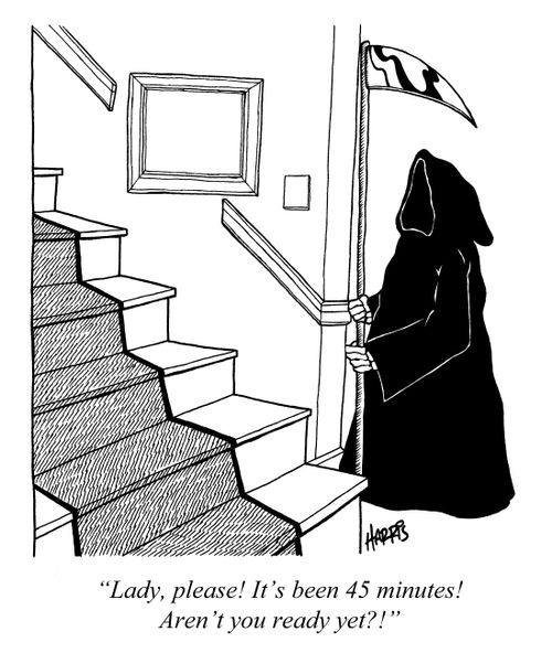 'Lady, please! It's been 45 minutes! Aren't you ready yet?'