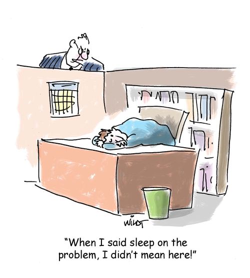 "When I said sleep on the problem, I didn't mean here!"