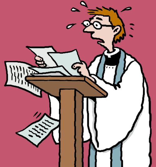 Vicar losing his place in the sermon.