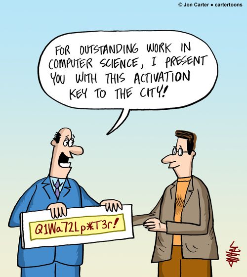 'For outstanding work in computer science, I present you with this activation key to the city!'