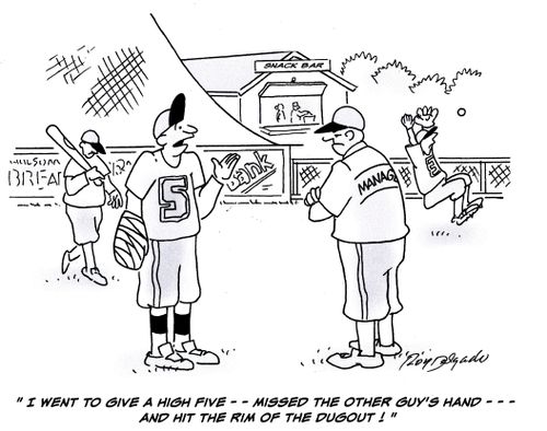 'I went to give a high five - missed the other guy's hand - and hit the rim of the dugout.'