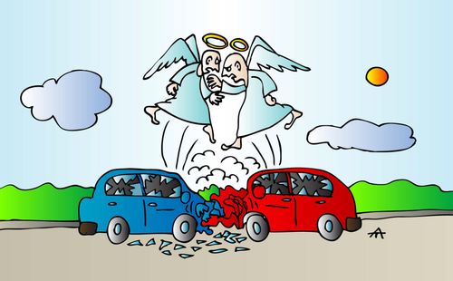 Angels fighting after car accident