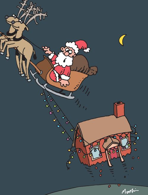 Santa accidentally gets tangled up with some lights.