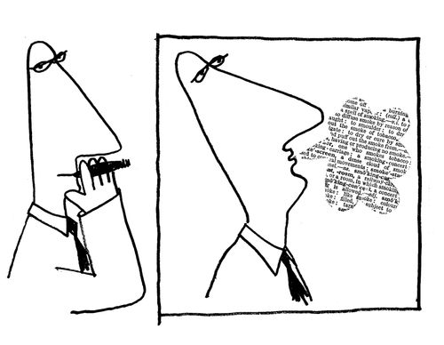 Man smokes a cloud of text.