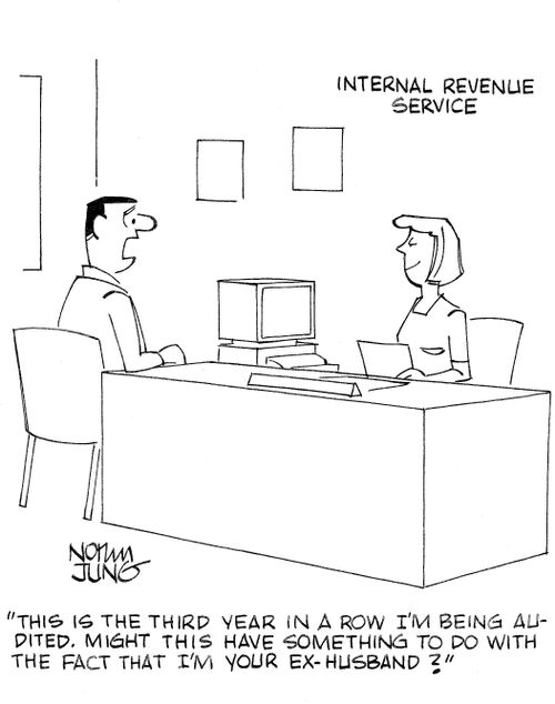 'This is the third year in a row I'm being audited. Might this have something to do with the fact that I'm your ex-husband?'