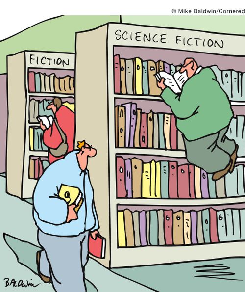Science fiction in a Bookshop.