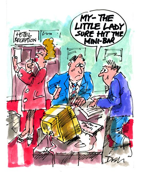 'My, the little lady certainly hit the mini-bar!'