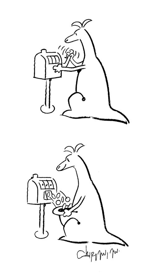 Kangaroo winning on a one-armed bandit.