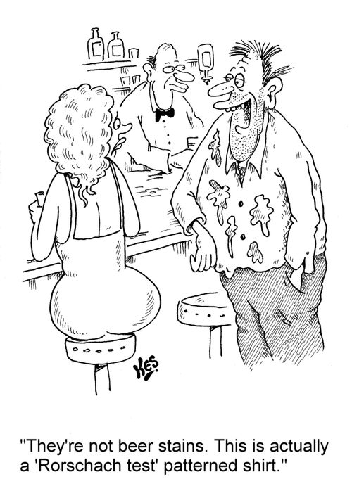 'They're not beer stains. This is actually a 'Rorschach test' patterned shirt.'