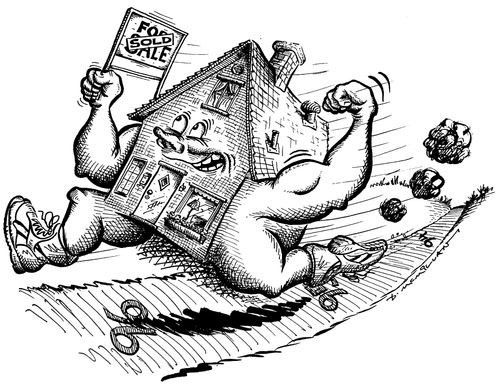Muscular house with a sold sign running over track with years written on it