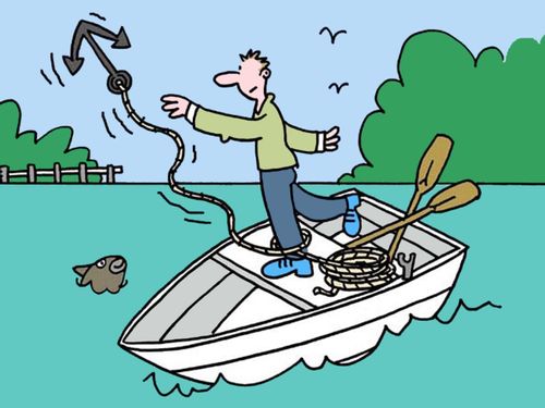 Clumsy boat man and anchor.