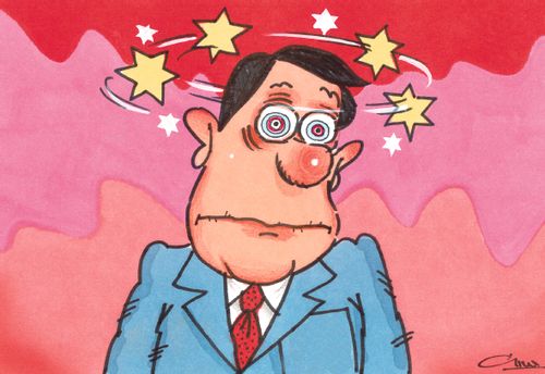 Man looking incredibly dizzy
