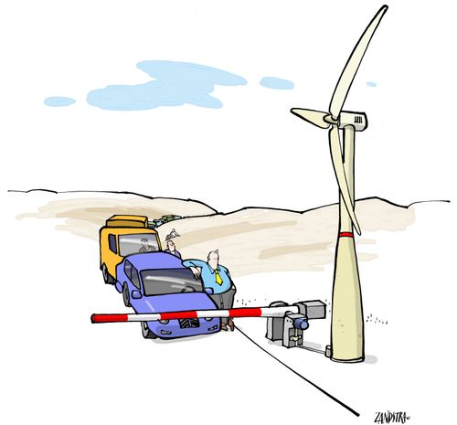 Wind powered traffic barrier.
