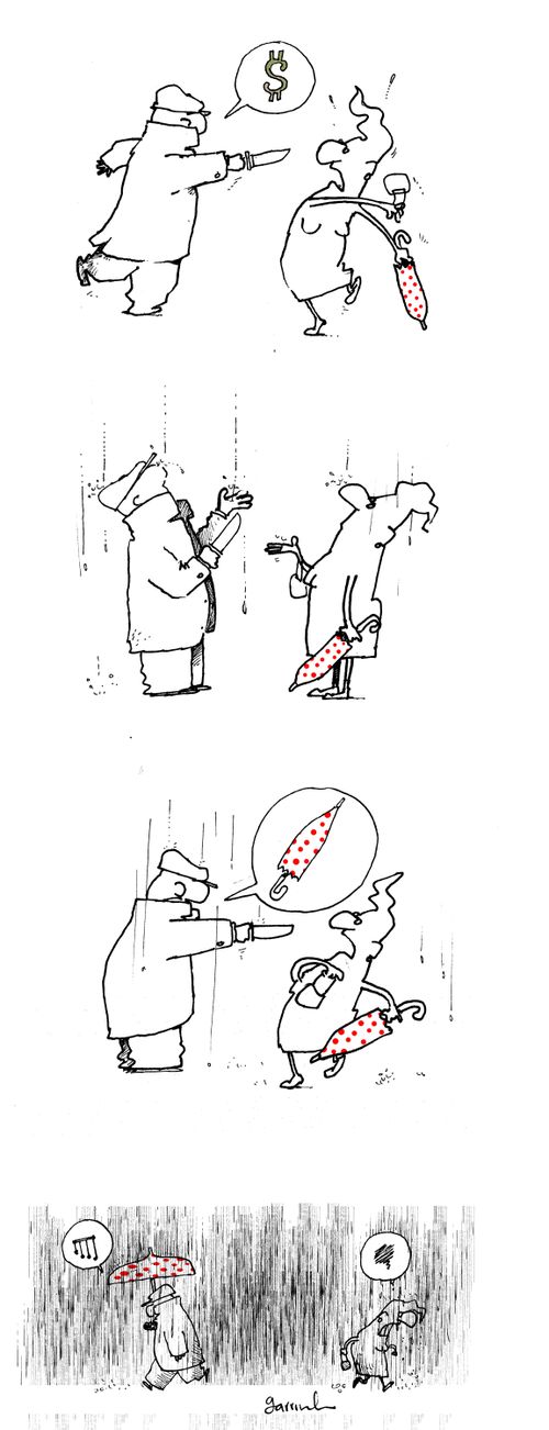 Umbrella fight.
