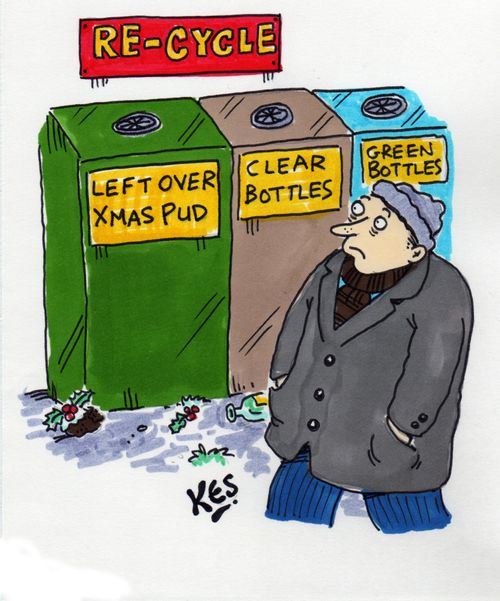 Man sees re-cycle bin for 'left over Xmas pud'.
