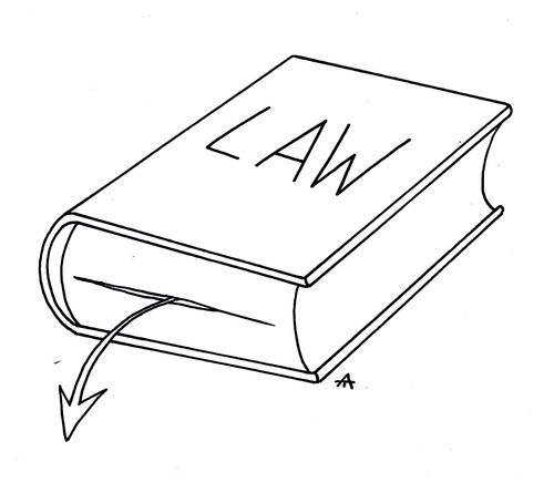 Law book with a devil's tail bookmark.