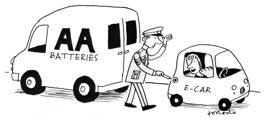 AA officer putting AA battery into woman's electric car.