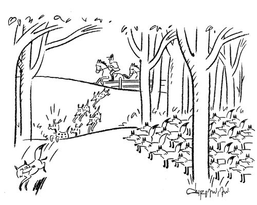 Foxes hiding from the hunters.
