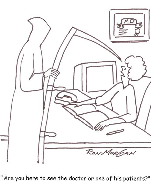 'Are you here to see the doctor or one of his patients?'