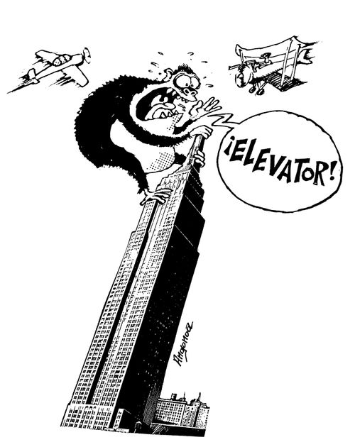 King Kong yelling for the 'Elevator!' on top of the Empire State Building