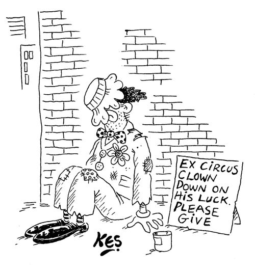 Ex Circus Clown Down On His Luck. Please Give.