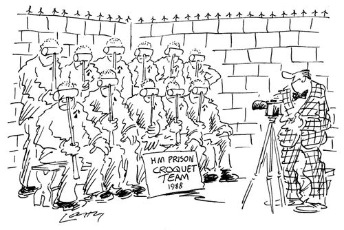 Prison sports team members hiding their faces in the team photograph