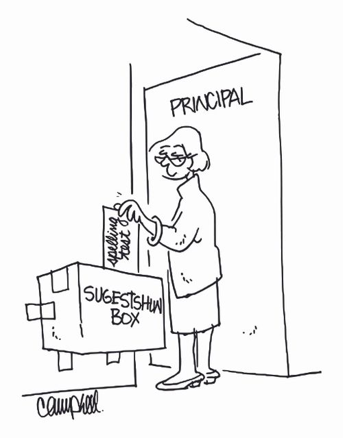 Sugestshun Box: Spelling test.